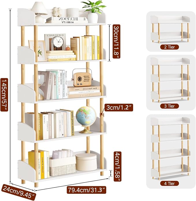 5-Tier Wooden Bookshelf, Modern Open Bookcase - Image 2