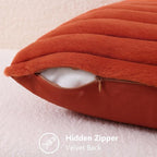 decorUhome Fall Faux Fur Throw Pillow Covers 12x20 Set of 2 Rust | Decorative - Image 3