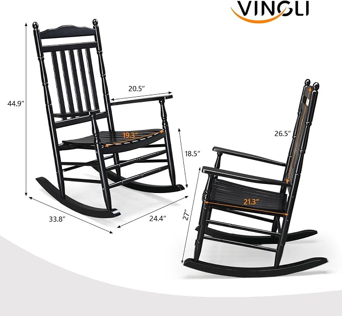 VINGLI Wooden Rocking Chair Outdoor, Patio Rockers - Image 3