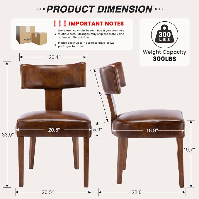 HNY Century Modern Dining Chairs Set of 6, Farmhouse PU Leather Upholstered - Image 2