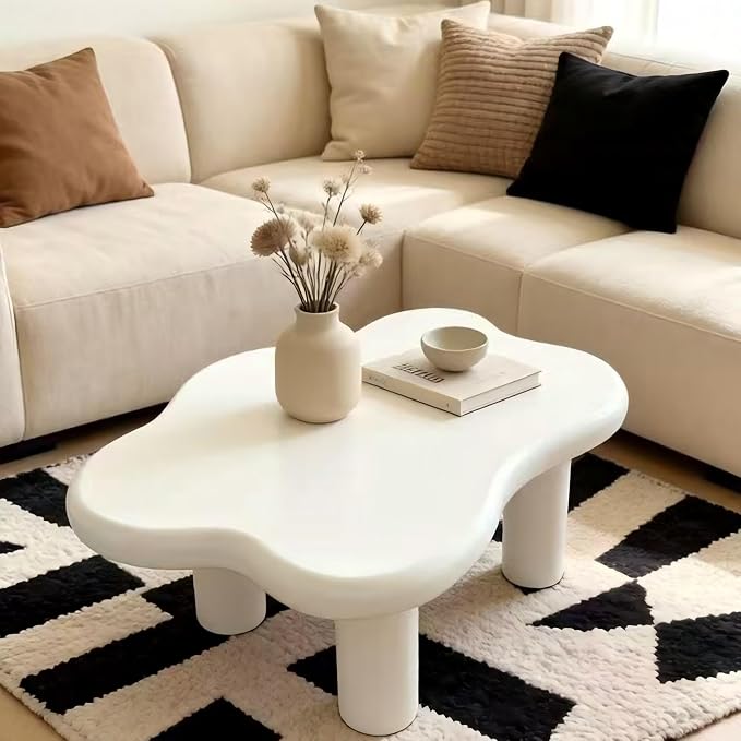 40" Cloud Coffee Table with 4 Round Table Legs, Modern Irregular Center Table - Image 6