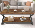 HSH Wood Coffee Table with Storage, Farmhouse Rustic Brown Coffee Table - Image 4