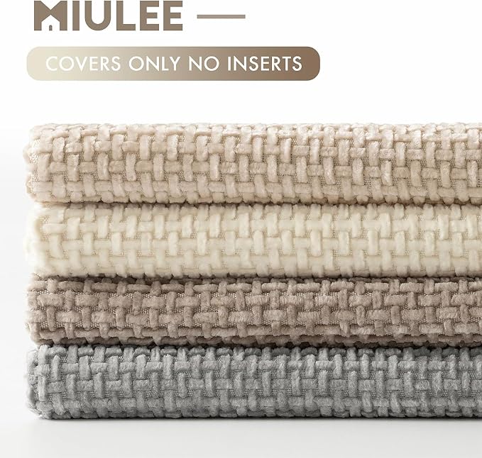 MIULEE Decorative Chenille Pillow Covers Neutral Beige 22x22 Pack of 4 | Modern - Image 6