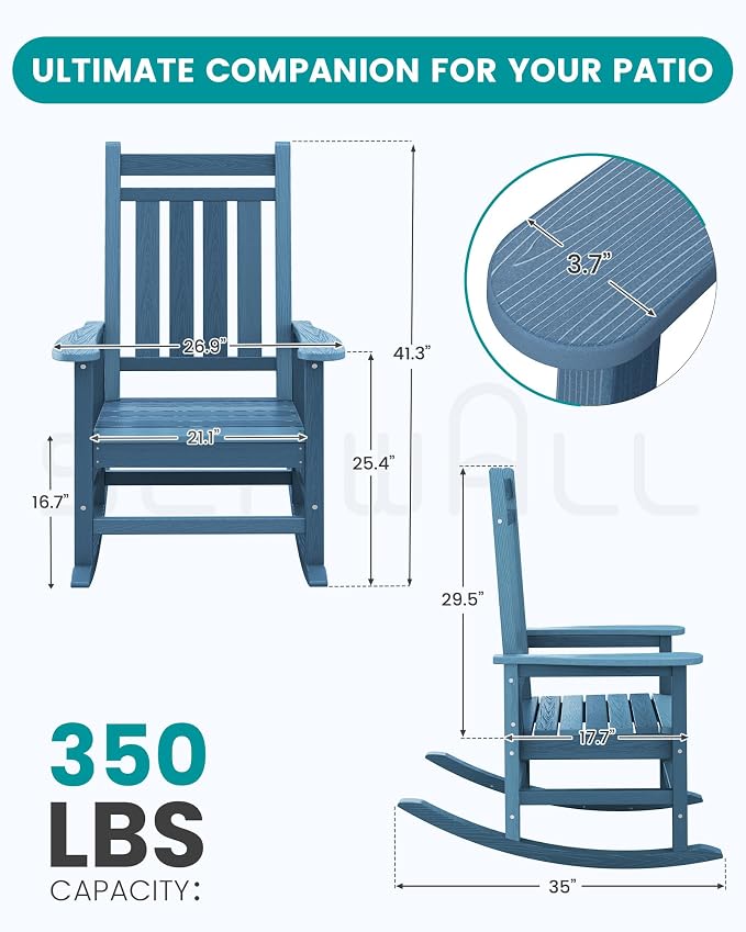 SERWALL Outdoor Rocking Chair Set of 2, HDPE Rocking Chair - Image 3
