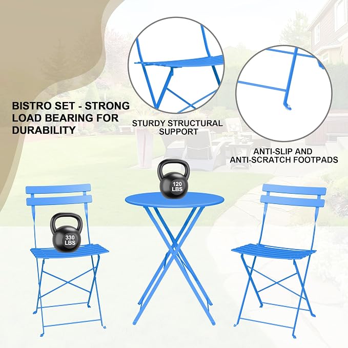 3-Piece Folding Bistro Set, Outdoor Patio Furniture Set - Image 6