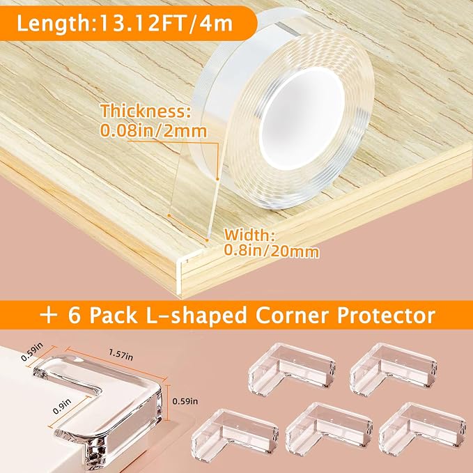 Corner Protectors Baby Proofing, 0.8 in x 13.12 FT Clear Edge Protector Strip - Image 2