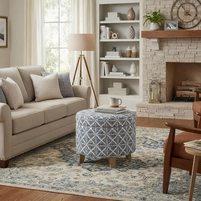 Homepop Home Decor | Upholstered Round Storage Ottoman | Ottoman - Image 2