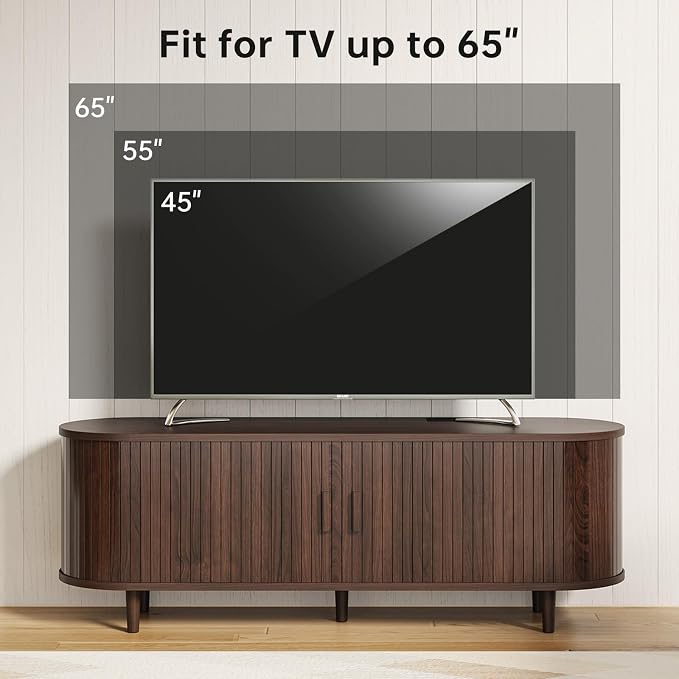 58" Mid Century Modern TV Stand, Wood TV Consoles - Image 7