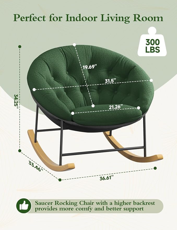 Kidirect Wide Rocking Chair Nursery, Comfy Saucer Nursery Rocking Chairs - Image 2
