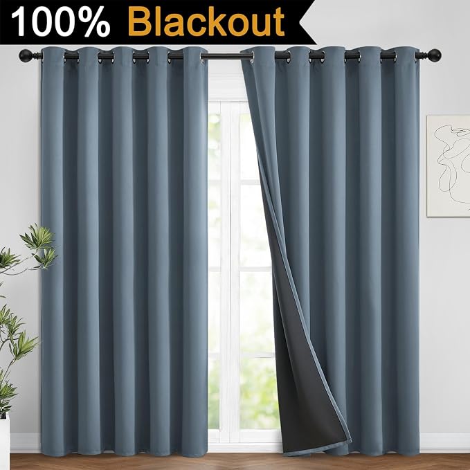 Yakamok Stone Blue 100% Blackout Curtains 96 Inches Long 62" Wide 2 Panel | - Image 2