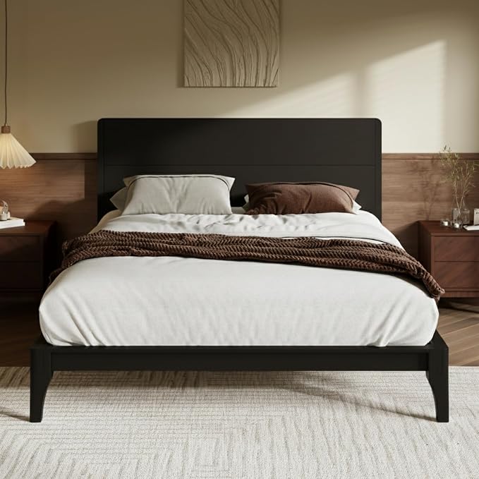 Merax Queen Size Bamboo Platform Bed, Mid-Century Modern Bed Frame - Image 5