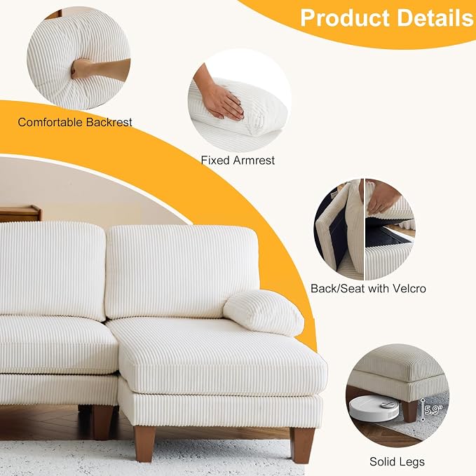 Karl home U-Shape Sectional Sofa Couch 111" Modern 4-Seat Sofa - Image 4
