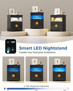 Nightstands Set of 2 with Gun Drawer, Bedside Table with 3-Color LED Lights & - Image 6