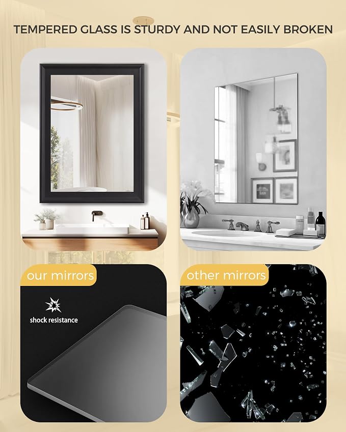 Black Wood Mirror for Bathroom, Rectangle Rustic 30 x 40 inch Vanity Mirror for - Image 5