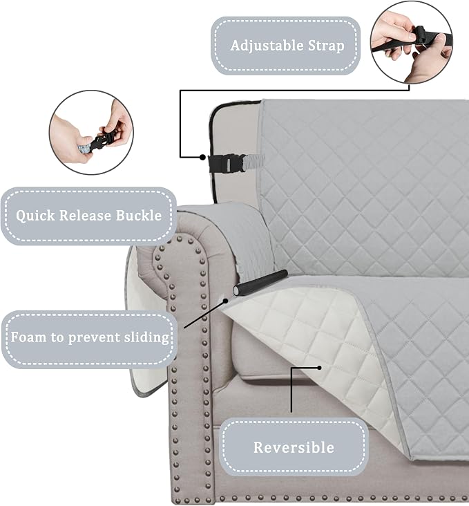 Easy-Going Reversible Couch Cover, Chair 30 in, Light Gray/Ivory | Machine - Image 3