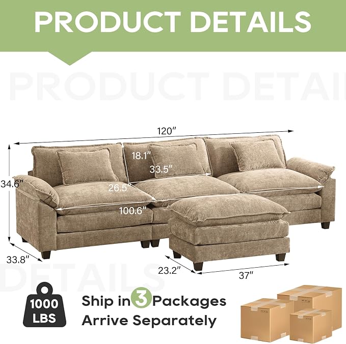 Oprisen 120" Modular Sectional Sofa, Comfy Cloud Couch Sectional Sofa - Image 2