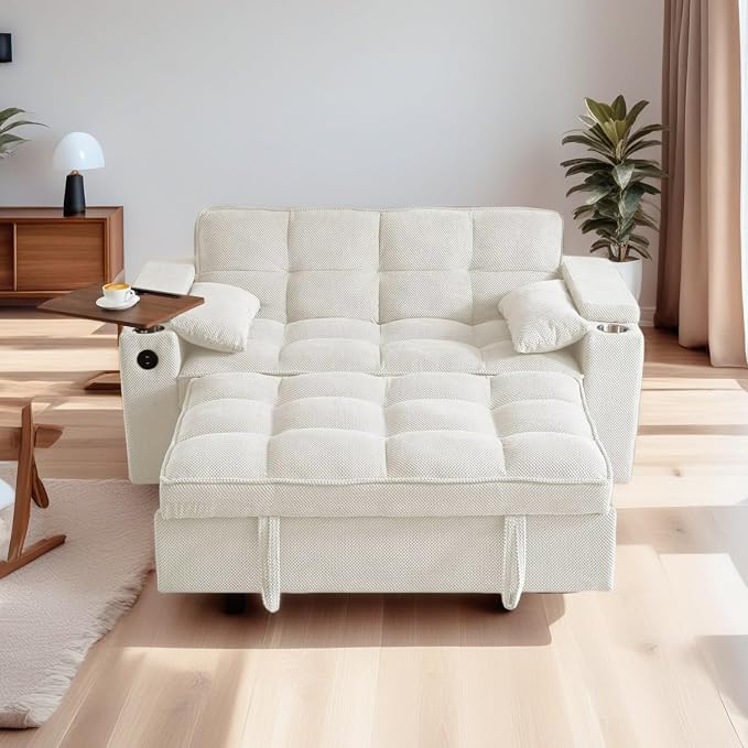 oaaktu Large Size Convertible Sleeper Sofa Bed, Polka dot Velvet Pull Out Futon by Unknown