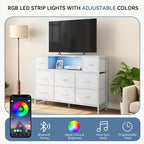 DUMOS TV Stand Dresser with 8 Fabric Drawers and Open Shelves, LED - Image 4