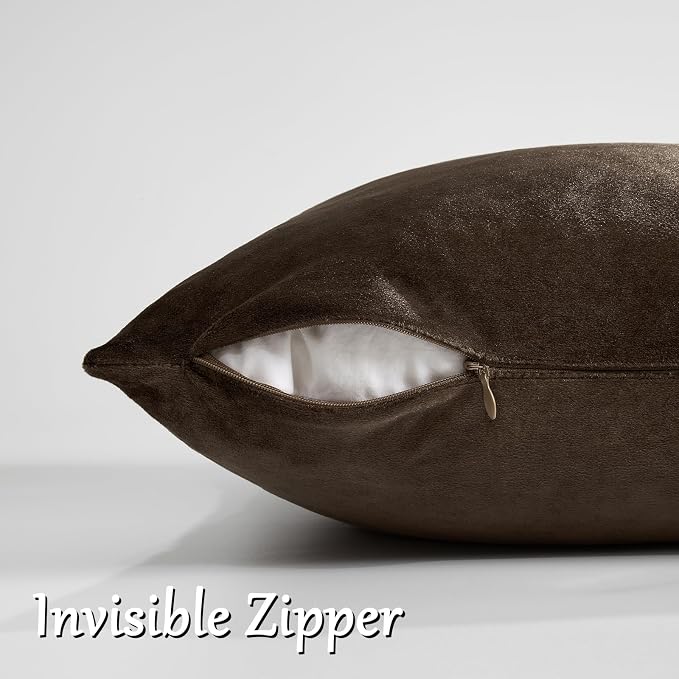 GIGIZAZA Brown Velvet Pillow Covers 22x22 Decorative Pillows Pack of 2 | Throw - Image 4