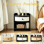 Wooden Nightstand with Drawer and Open Storage Shelf, Curved Front Bedside Table - Image 7
