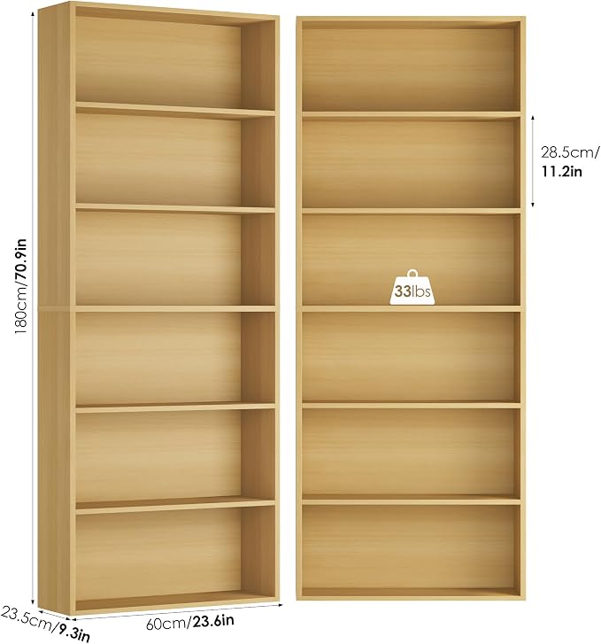 FOTOSOK 6-Tier Open Bookcase and Bookshelf Set of 2, Freestanding Display - Image 3