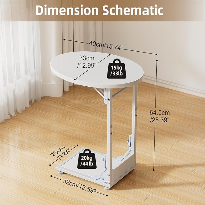 Elbourn Folding Side Table End Couch Tables, Metal Frame C-Shaped TV Stand - Image 3