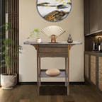 Bamboo MDF Altar Table with 2 Drawers and Storage Shelf, Retro Asian Design - Image 4