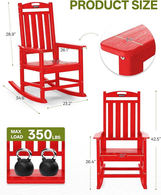 Outdoor Adirondack Rocking Chairs All-Weather HDPE Patio Rocker Chair - Image 3