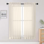 Cream Sheer Curtains 68 Inch Length 2 Panels Set by OWENIE