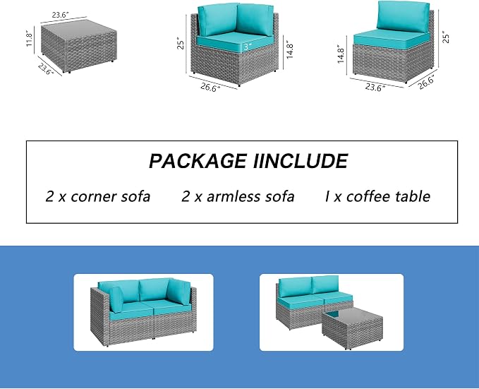 Shintenchi 5 Pieces Outdoor Patio Furniture Sets, Patio Sectional Sofa Couch - Image 8