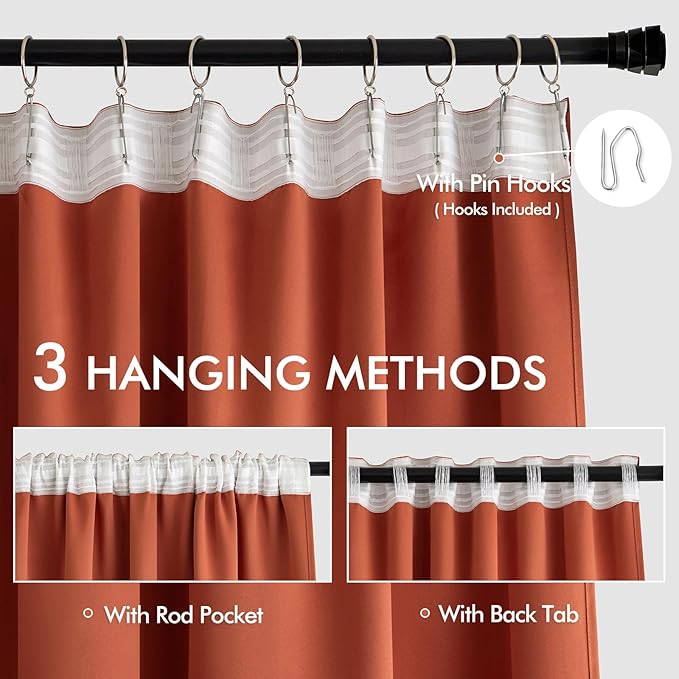 MIULEE Fall Burnt Orange Back Tab Blackout Curtains 52"x102" Length 2 Panel | - Image 3