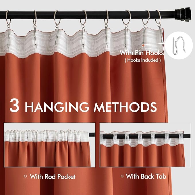 MIULEE Fall Burnt Orange Back Tab Blackout Curtains 52"x90" Length 2 Panels | - Image 3