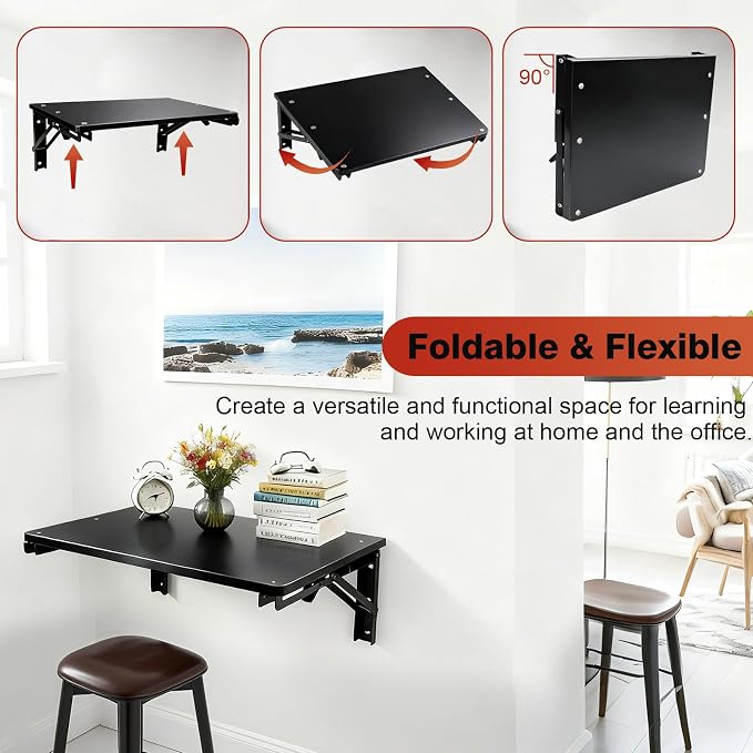 Folding Shelf Wall Mounted for Small Space, Home Office Floating Fold Down Desk - Image 5