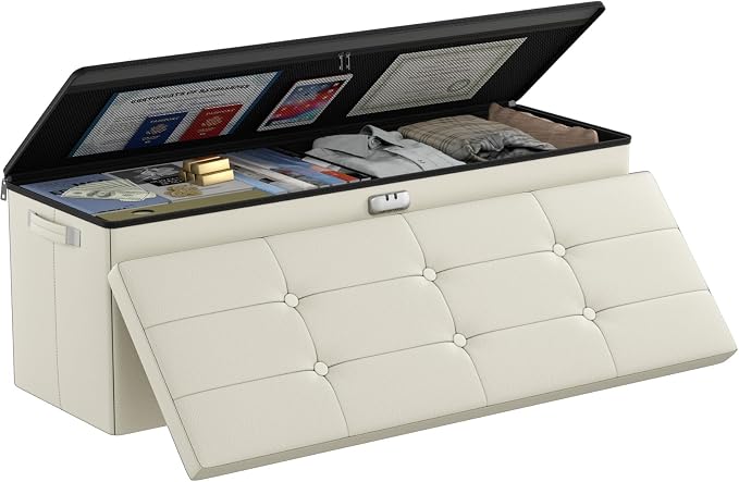 DocSafe Storage Ottoman Bench, Fireproof＆Waterproof Folding Bench by DocSafe