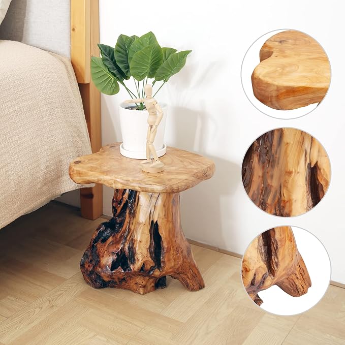 13.8" Cedar Stump Stool, Natural Wooden Side Table, Plant Stool, Live Edge - Image 9