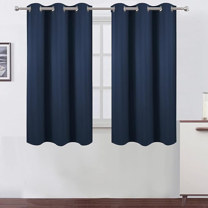 Navy Blue Blackout Curtains 42 x 54 Inch Length Set of 2 Panels Grommet Bedroom by Lemomo