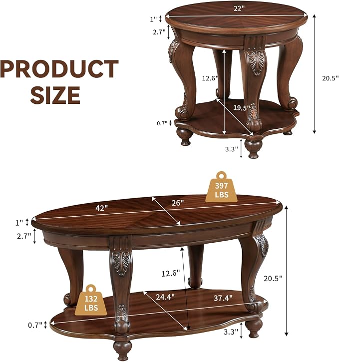 LKTART Wood Coffee Table Set - Image 3