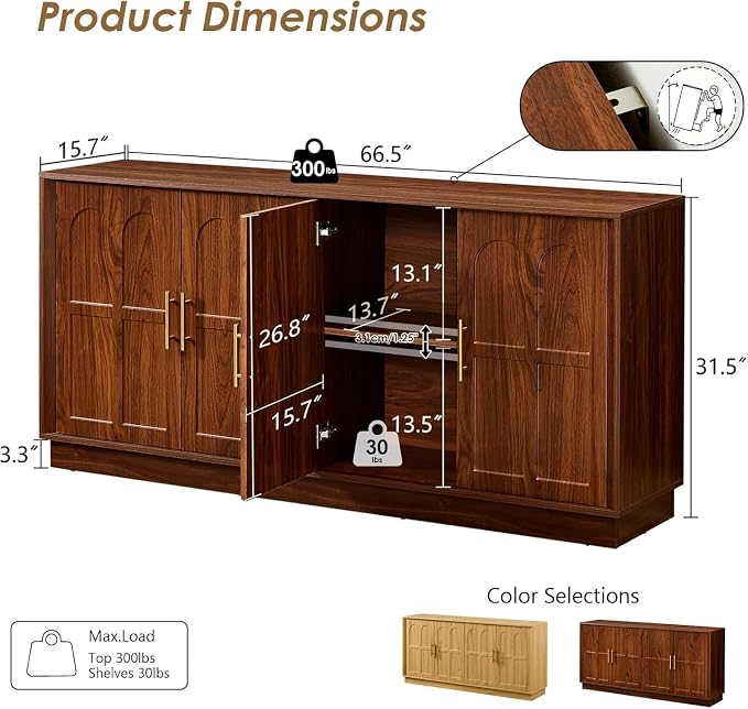 67'' Modern TV Stand for TVs up to 75'', Modern Long Media Console - Image 2