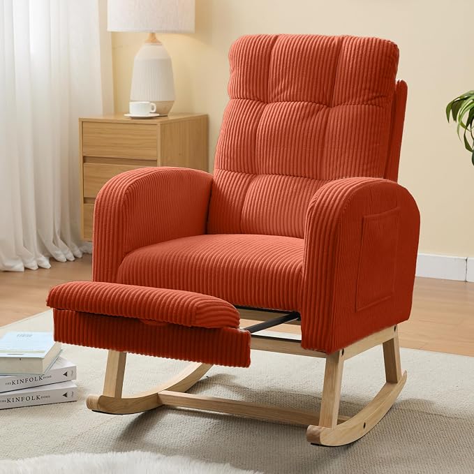 NIOIIKIT Nursery Rocking Chair, Corduroy Upholstered Rocking Chair by NIOIIKITFURNITURE