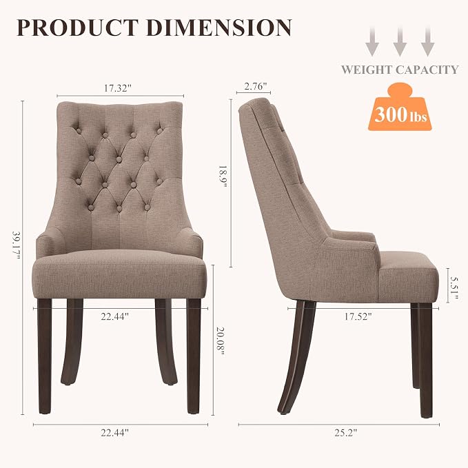 COLAMY Fabric Side Dining Chairs Set of 2, Wingback Upholstered Dining Room - Image 2