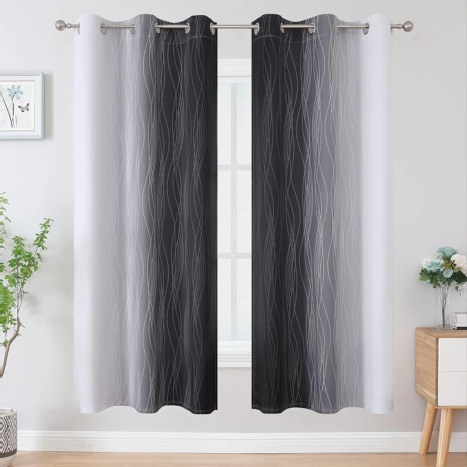 Black and Greyish White Ombre Blackout Curtains - Image 2