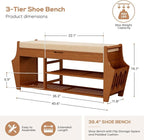 oakvivo 39.4in Shoe Bench with 2 Side Holder, 3 Tier Bamboo Entryway Bench with - Image 2