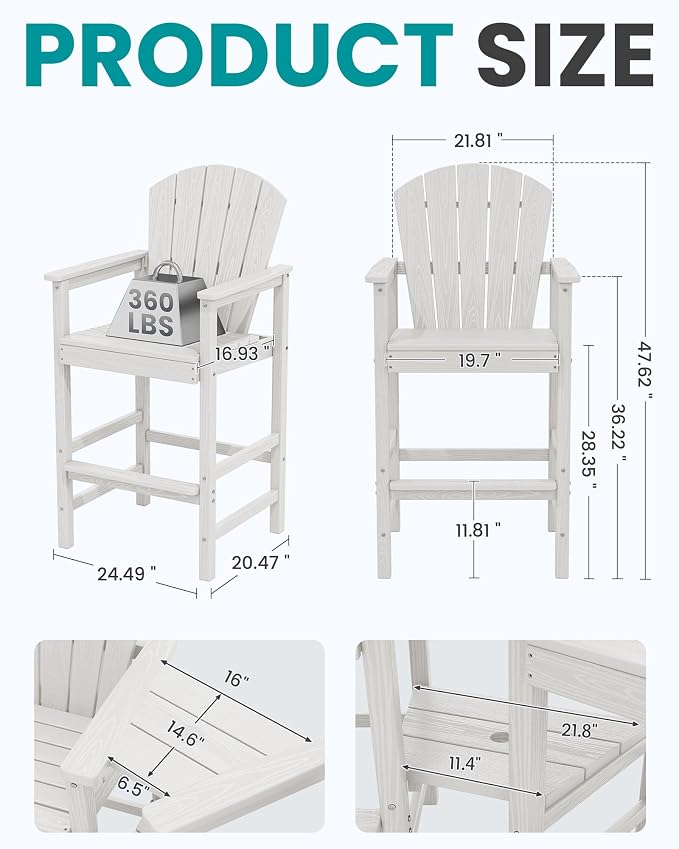 SERWALL Tall Adirondack Chairs Set of 4 - Image 2