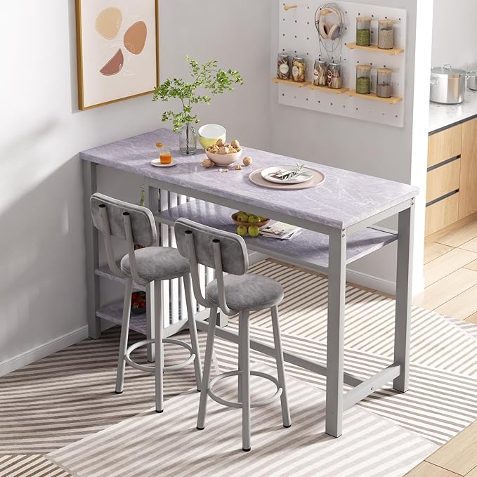 AWQM 3-Piece Bar Table and Chairs Set, Modern Glay Table - Image 3