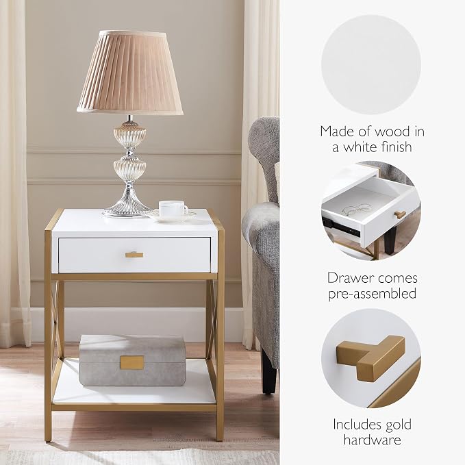 Leick Home 9206-WTGL Claudette Mixed Metal and Wood Drawer End Table - Image 6