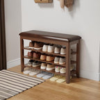 AQIMUELE Shoe Bench with Leather Cushion, 3 Tiers Shoe Storage Bench Height by AQIMUELE