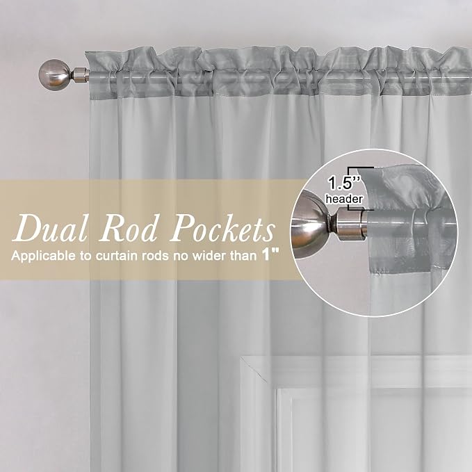 Light Grey Sheer Curtains 90 Inches Long 2 Panels, Light Filtering Voile Airy - Image 5