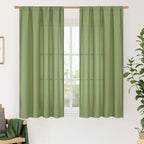 54 Inch Semi Sheer Green Linen Curtains by LAMIT