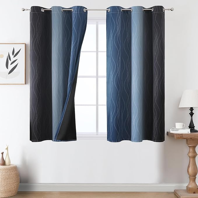Navy Blue and Black Ombre Blackout Curtains by ESTELARTEXTILER
