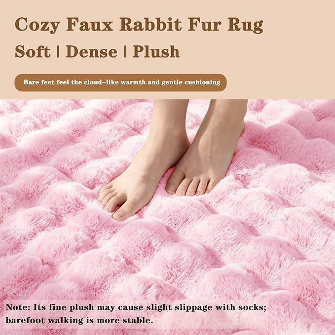 Pink Rabbit Plush Rug 2'x6', Fluffy Shaggy Area Rug - Image 5